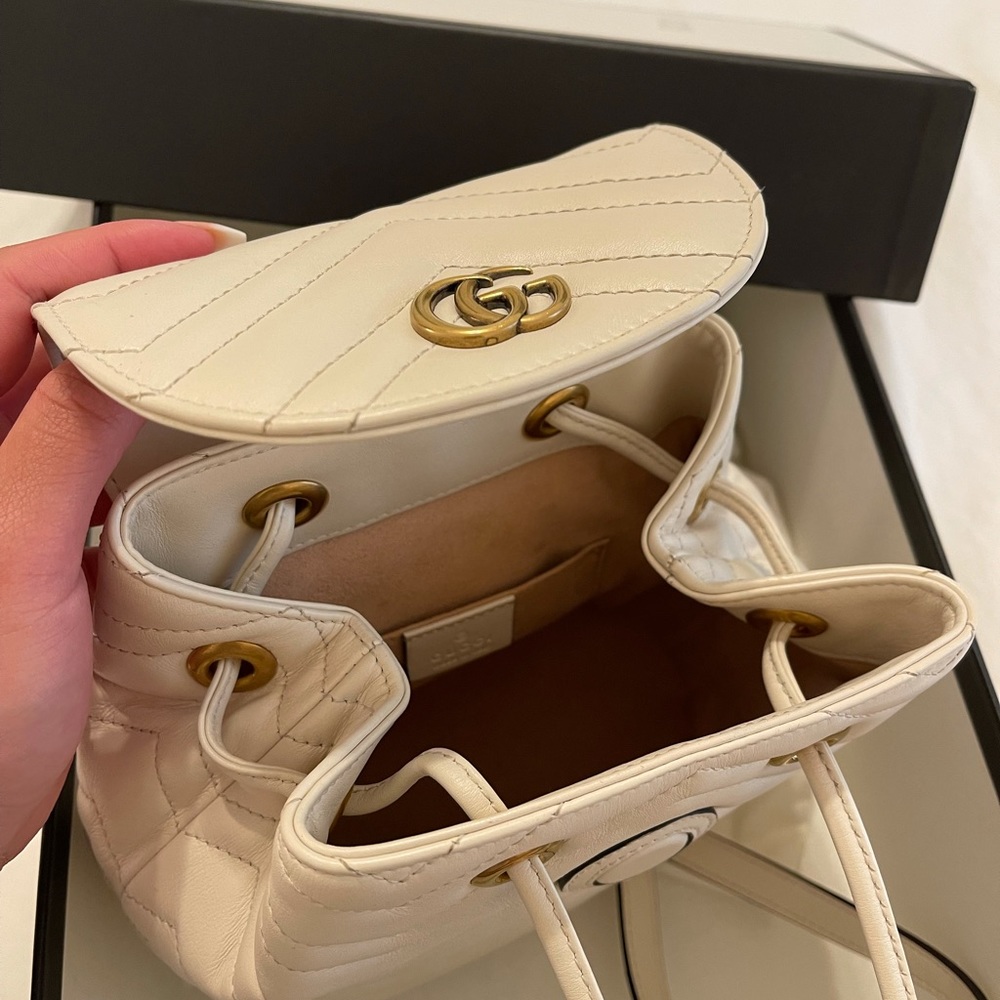 Women's White GG Marmont Small Backpack